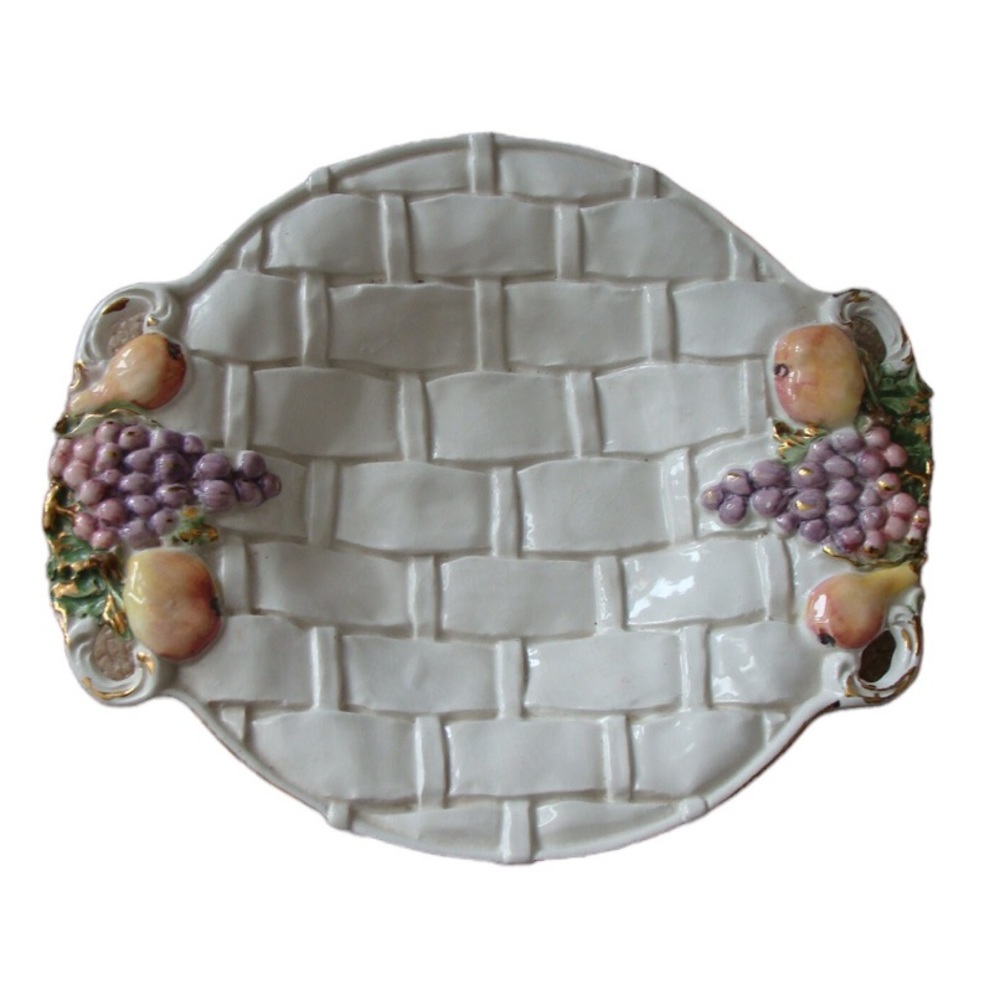 Vintage Italian Ceramic Art Pottery Woven Tray